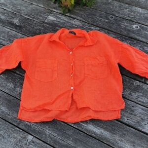 Bella Armore orange linen boxy  lagenlook beachycoastal womens blouse. S/M